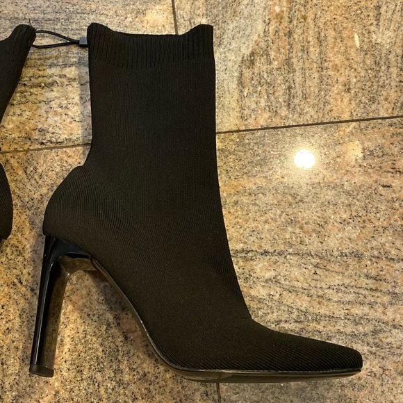 Zara HEELED SOCK-STYLE ANKLE STRETCHY BOOTS SQUARE TOE BLack NEW - Picture 9 of 12